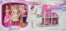 Ляльковий будиночок 2-х поверховий з меблями + три ляльки 66883 ***