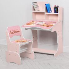 Дитяча регульована шкільна парта зі стільцем Bambi W 2071-123-2(UA) "Лисичка" рожева для дівчини
