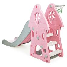 Дитяча гірка пластикова BAMBI SLW-G-8 з баскетбольним кільцем сіро-рожева Будиночок**