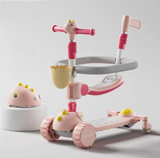 Дитячий самокат трансформер Maraton 3в1 K2 з шоломом та батьківською ручкою, рожевий