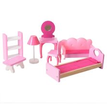 Дерев'яний триповерховий будиночок для ляльок Bambi MD 2413 Ляльковий з меблями / рожевий**