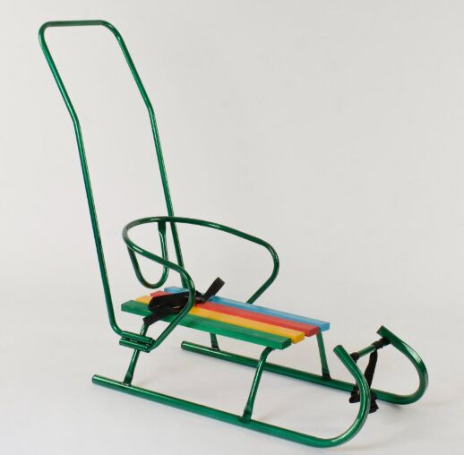 Дитячі санки-коляска "Санта" з батьківською ручкою зелені