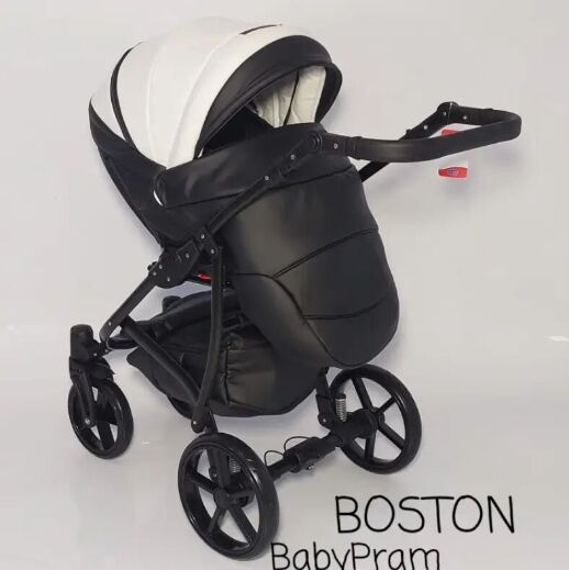Універсальна Всесезонна Дитяча коляска Трансформер 2в1 BOSTON з Люлькою і підсклянником. Еко Шкіра Біла