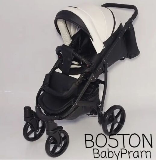 Універсальна Всесезонна Дитяча коляска Трансформер 2в1 BOSTON з Люлькою і підсклянником. Еко Шкіра Біла