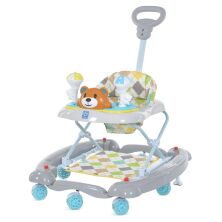 Дитячі ходунки качалка BAMBI M 3656A-S-4 Ведмедик з музичної ігровою панеллю і батьківською ручкою / сірі