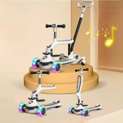 Дитячий самокат-трансформер Maraton 3в1 Junior з батьківською ручкою, сидінням та бампером, білий