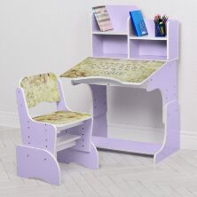 Дитяча парта регульована для дівчинки зі стільчиком растишка Bambi W2071-112-3(UA)(EN) / бузкова**