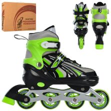 Розсувні ролики PROFI A4146-L-GR алюмінієві рама/розмір 39-42 устілка 23.7 см/колеса ПУ 70 мм/зелені