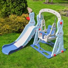 Дитяча гірка гойдалка пластикова BAMBI WM19072-4 з баскетбольним кільцем сіро-синя**