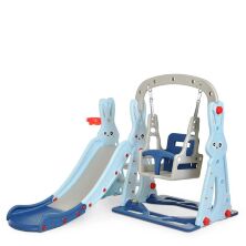 Дитяча гірка гойдалка пластикова BAMBI WM19072-4 з баскетбольним кільцем сіро-синя**