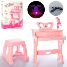 Дитячий синтезатор-піаніно на ніжках 6626 зі стільчиком і мікрофоном 37 клавіш рожевий**