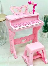 Дитячий синтезатор-піаніно на ніжках 6626 зі стільчиком і мікрофоном 37 клавіш рожевий**