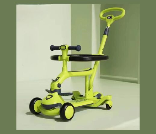 Дитячий самокат-трансформер Maraton 3в1 Junior з батьківською ручкою, сидінням та бампером, салатовий