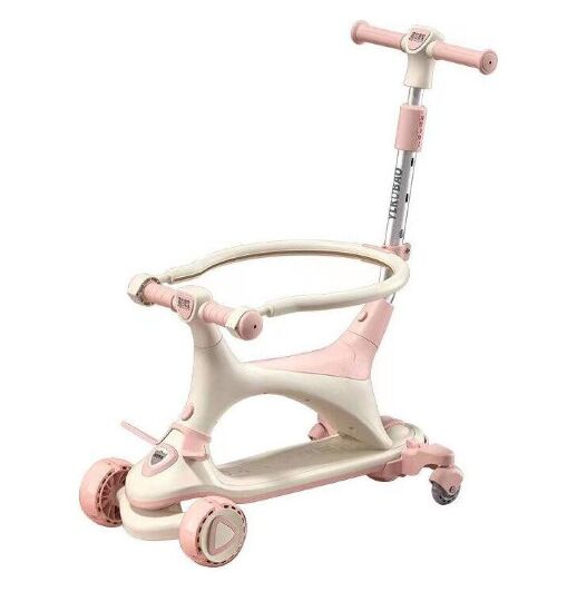 Дитячий триколісний самокат трансформер Maraton 3в1 Safari з батьківською ручкою та бампером, рожевий