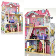 Дерев'яний триповерховий будинок для ляльок Bambi MD 2673 Ляльковий будиночок з меблями і парасолькою