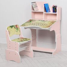 Дитяча регульована парта зі стільчиком для дівчинки растишка Bambi W2071-113-2(UA)(EN) / "Квіти" рожева**