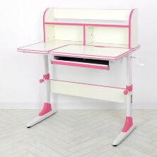 Дитяча шкільна парта BAMBI M 4804-8 з надбудовою та полицею знизу / біло-рожева для дівчинки