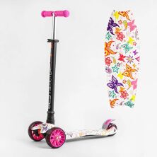 Триколісний дитячий САМОКАТ Best Scooter MAXI S-11708 кермо знімне / колеса PU зі світлом /рожевий для дівчини