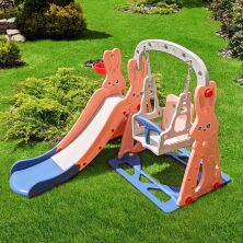 Дитяча гірка гойдалка пластикова BAMBI WM19072-8 з баскетбольним кільцем сіро-персик-синя