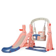 Дитяча гірка гойдалка пластикова BAMBI WM19072-8 з баскетбольним кільцем сіро-персик-синя