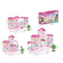Будиночок для ляльок 2 в 1 668-2 Будиночок з меблями і аксесуарами дво-триповерховий дерев'яний рожевий