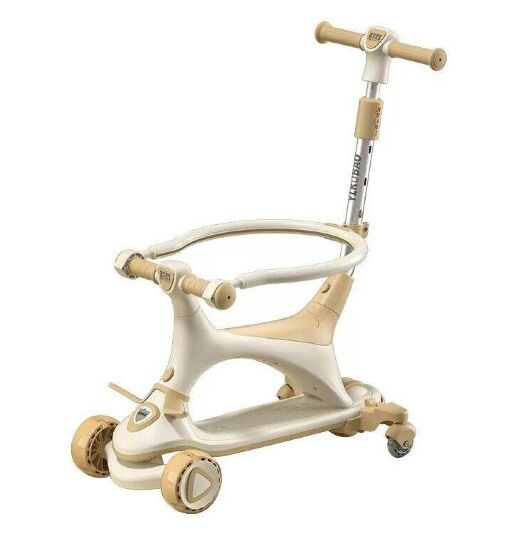 Дитячий триколісний самокат трансформер Maraton 3в1 Safari з батьківською ручкою та бампером, бежевий