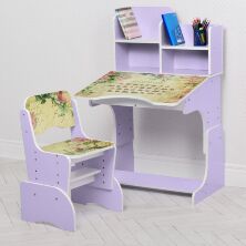 Дитяча регульована парта зі стільчиком для дівчинки растишка Bambi W2071-113-3(UA)(EN) / "Квіти" бузкова**