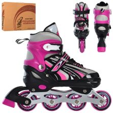 Розсувні жіночі ролики PROFI A4146-L-P алюмін. рама/ розмір 39-42 устілка 23.7 см/колеса ПУ 70 мм/рожеві