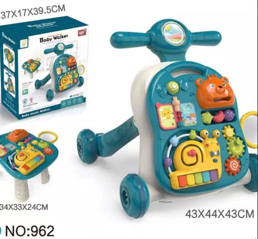 Каталка-Ходунки-Ігровий столик 2в1 з кільцем, піаніно, світлові та звукові ефекти Зелені 962-964-965