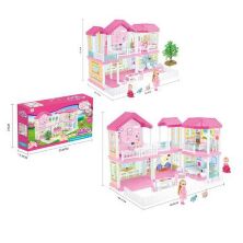 Будиночок для ляльок 2 в 1 668-3 Будиночок з меблями і аксесуарами двоповерховий дерев'яний рожевий