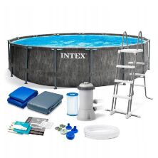 Каркасний круглий басейн INTEX 26744 / розмір 549-122см / об'єм 24310л з фільтр-насосом сходами та підстилкою