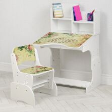 Дитяча регульована парта зі стільчиком растишка Bambi W2071-113-4(UA)(EN) / "Квіти" біла**