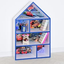 Будиночок стелаж полку Дитяча дерев'яна для іграшок і книг PLK-L-2b-b "Тачки Маквин" біло-синя для хлопчика**