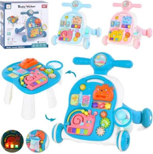 Каталка-Ходунки-Ігровий столик 2в1 з кільцем, піаніно, світлові та звукові ефекти Рожеві 962-964-965