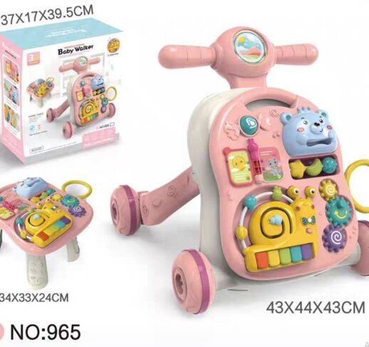 Каталка-Ходунки-Ігровий столик 2в1 з кільцем, піаніно, світлові та звукові ефекти Рожеві 962-964-965