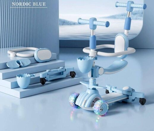 Дитячий самокат-трансформер Maraton 3в1 Zetec XST-620 з батьківською ручкою, сидінням та бампером, блакитний