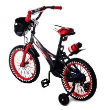 Велосипед дитячий двоколісний 1687-16 колеса 16д з палаючим колесом і кошиком / чорно-червоний