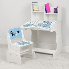 Дитяча регульована парта зі стільчиком растишка Bambi W2071-109-2(UA)(EN) / "Кішка" біла**