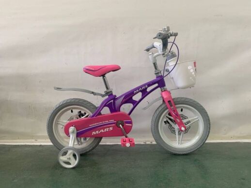 Дитячий двоколісний велосипед 14д MARS-1 з кошиком і доповнений.колесами Магнієва рама та диски фіолетовий