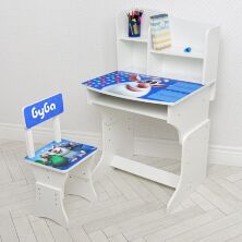 Дитяча парта регульована шкільна зі стільцем 904-103(UA) біла / малюнок Буба**