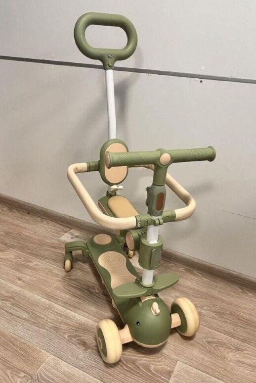 Дитячий триколісний самокат трансформер Maraton 3в1 Cruzzer 1009 з батьківською ручкою та бампером, зелений