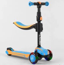 Самокат дитячий триколісний Best Scooter JS-30918 зі знімним сидінням / алюмінієвий кермо / блакитний