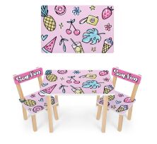 Дитячий стіл з двома стільчиками Bambi 501-130-2R Фрукти та морозиво, рожевий**