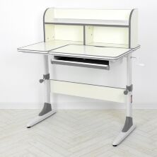 Дитяча шкільна парта BAMBI M 4804-11 з надбудовою та полицею знизу / біло-сіра**