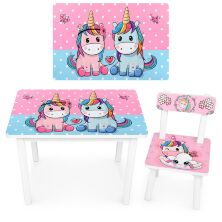 Дитячий стіл зі стільчиком Bambi BSM2K-20 Єдиноріжки в горошок**