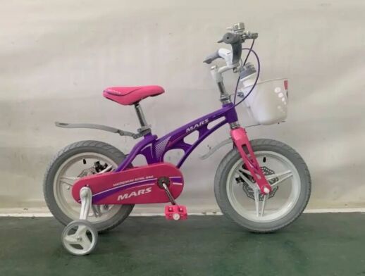 Дитячий двоколісний велосипед 16д MARS-1 з кошиком і доповнений.колесами Магнієва рама та диски фіолетовий