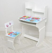 Дитяча парта регульована шкільна зі стільцем 904-109 біла / малюнок Кошеня**
