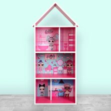 Домик-стеллаж-полка для игрушек и книг H 2020-6-1 Кукла LOL малиновый
