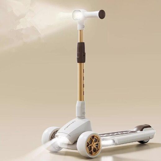 Дитячий триколісний самокат Maraton Lambo з ліхтариком, платформа світиться, музика, коричневий