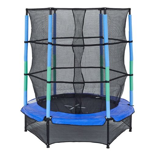 Спортивний батут круглий RJ-0084 діаметр 140см на пружинах з сіткою 150см / колір синій